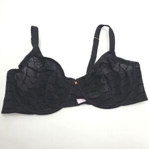 Savage X Fenty Bra Black Lingerie Logo Unlined Underwire Sheer Mesh sz 42DD New